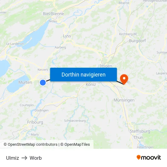 Ulmiz to Worb map