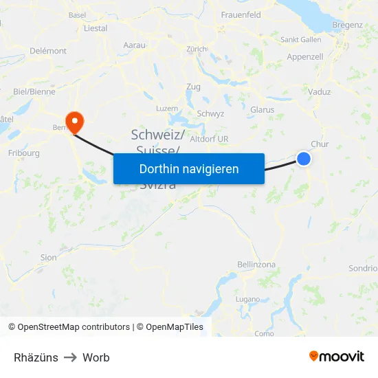 Rhäzüns to Worb map