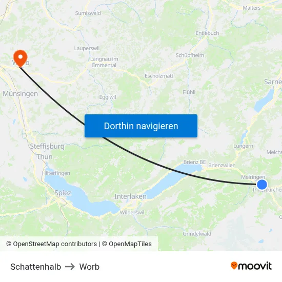 Schattenhalb to Worb map