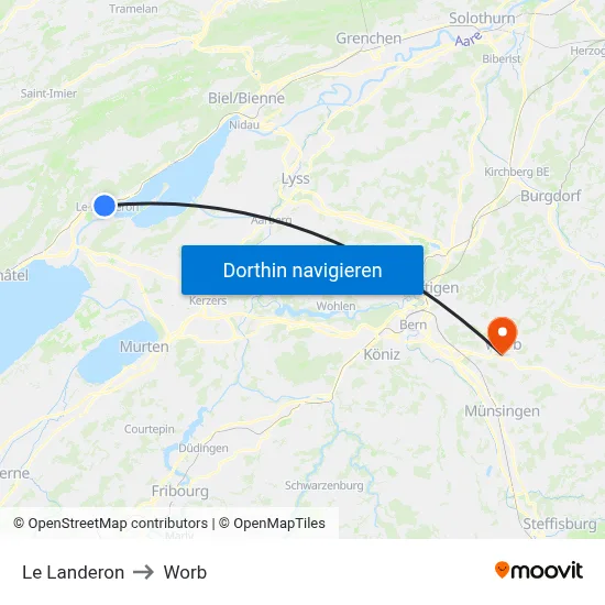 Le Landeron to Worb map