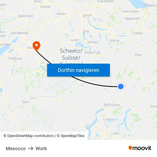Mesocco to Worb map