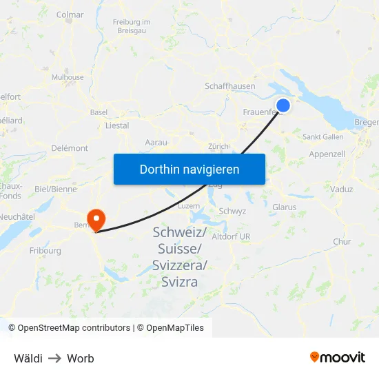 Wäldi to Worb map