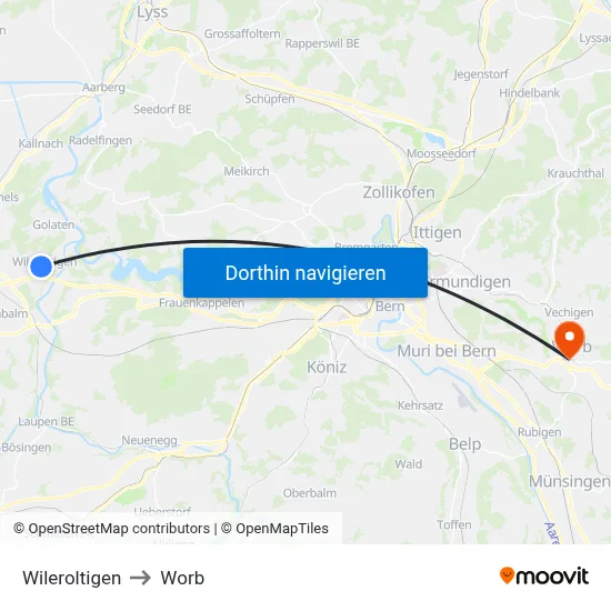 Wileroltigen to Worb map