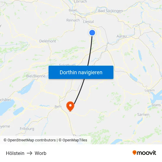 Hölstein to Worb map