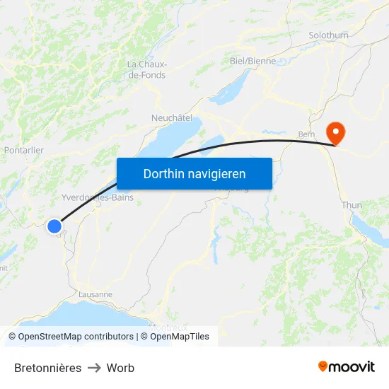 Bretonnières to Worb map