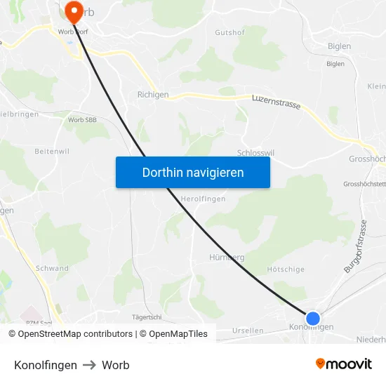 Konolfingen to Worb map