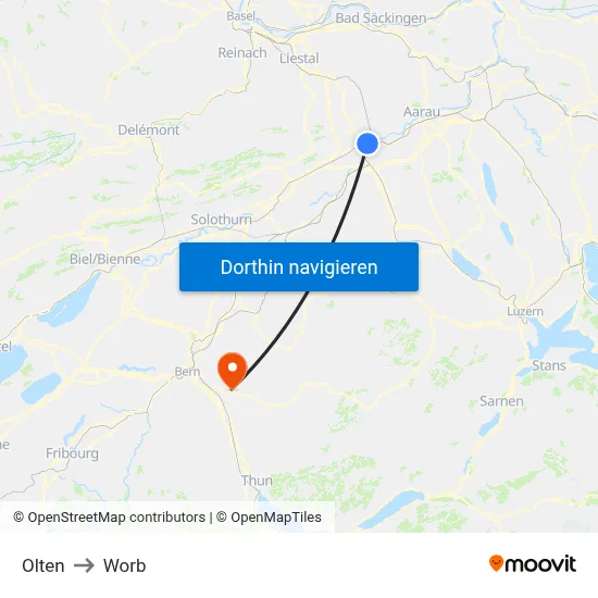 Olten to Worb map
