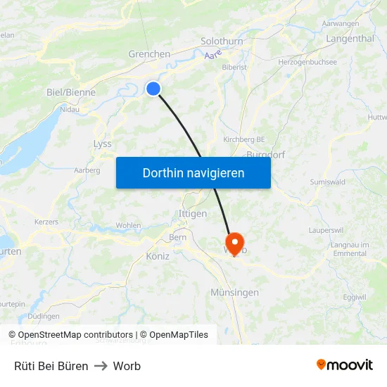 Rüti Bei Büren to Worb map