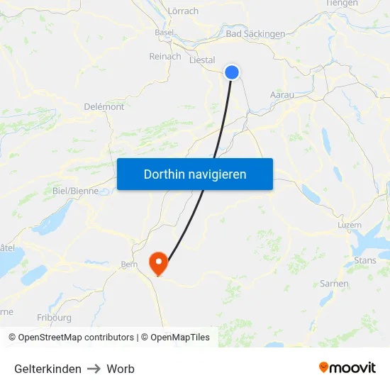 Gelterkinden to Worb map