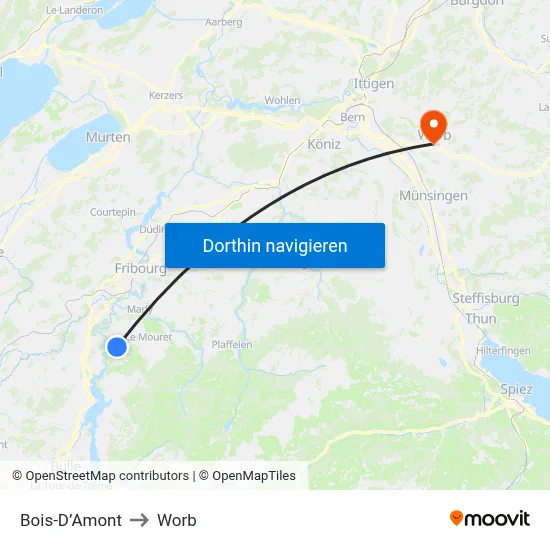 Bois-D’Amont to Worb map