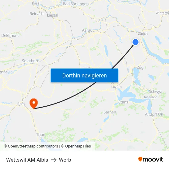 Wettswil AM Albis to Worb map