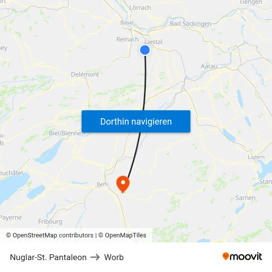Nuglar-St. Pantaleon to Worb map
