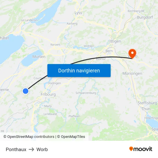 Ponthaux to Worb map