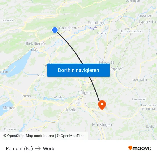 Romont (Be) to Worb map