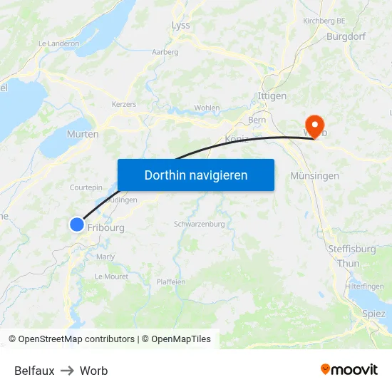 Belfaux to Worb map