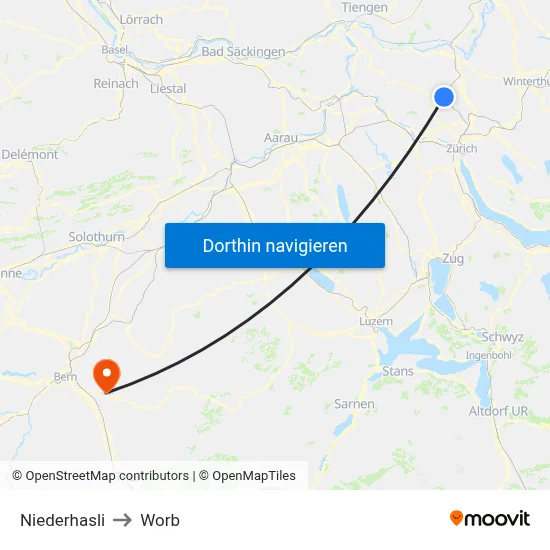 Niederhasli to Worb map