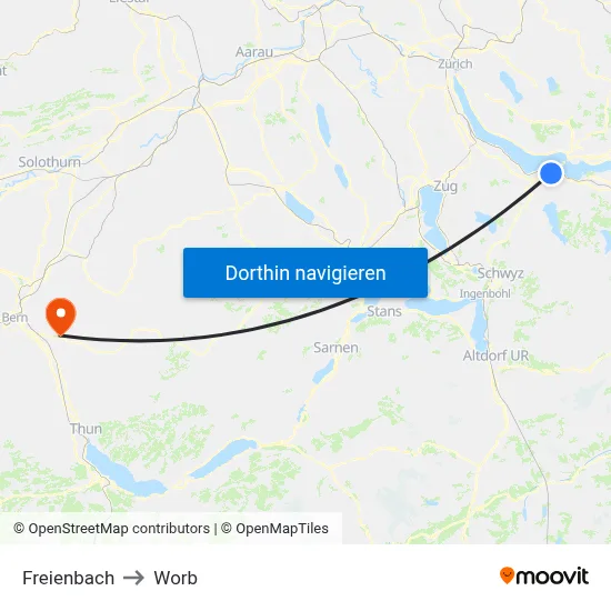 Freienbach to Worb map