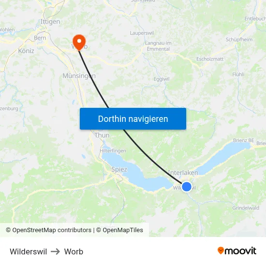 Wilderswil to Worb map