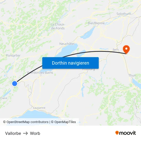 Vallorbe to Worb map