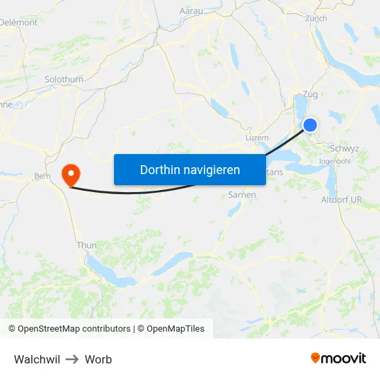 Walchwil to Worb map