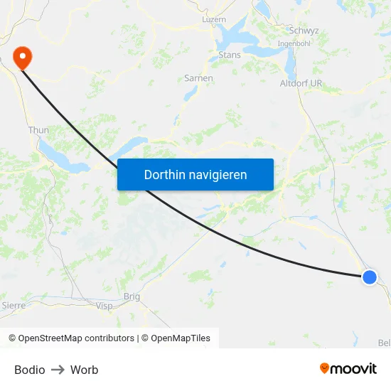 Bodio to Worb map