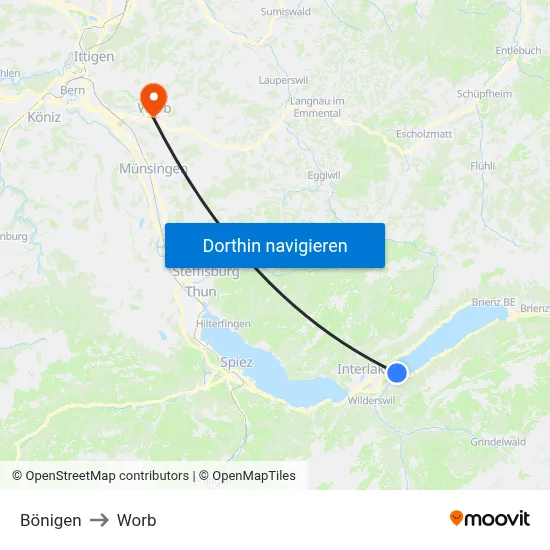 Bönigen to Worb map