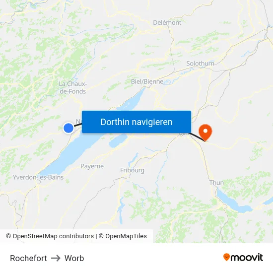 Rochefort to Worb map