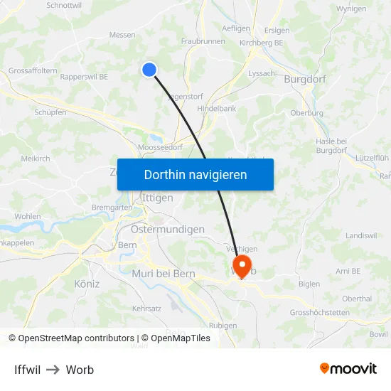Iffwil to Worb map