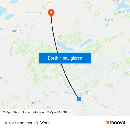 Visperterminen to Worb map