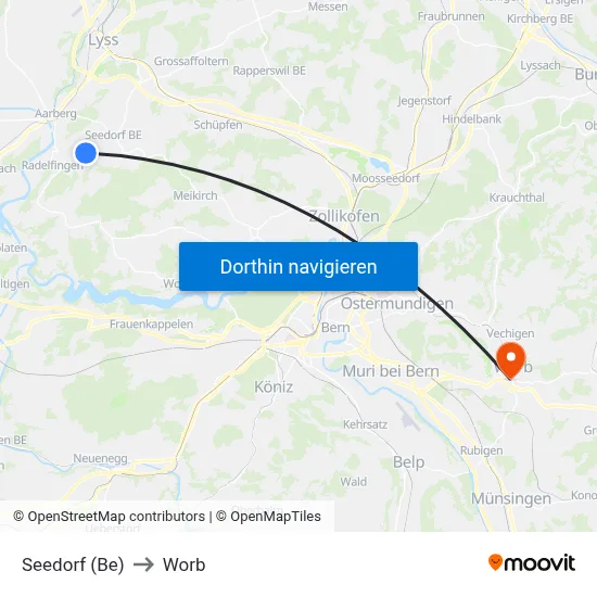 Seedorf (Be) to Worb map