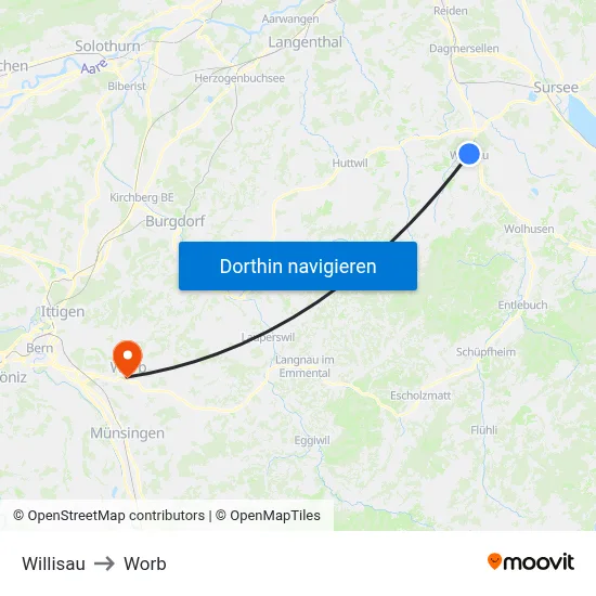 Willisau to Worb map