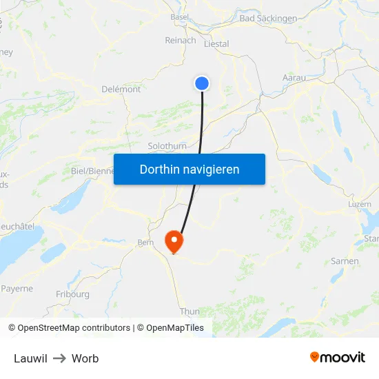 Lauwil to Worb map