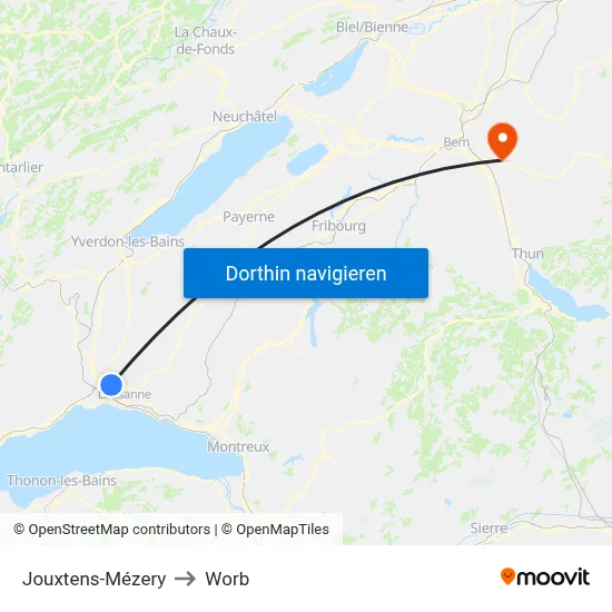 Jouxtens-Mézery to Worb map