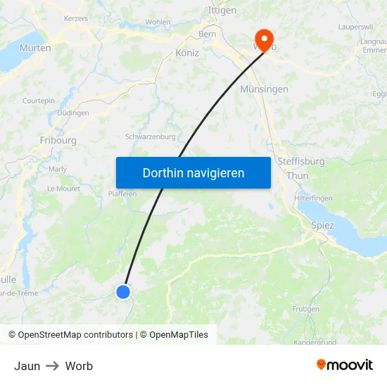 Jaun to Worb map