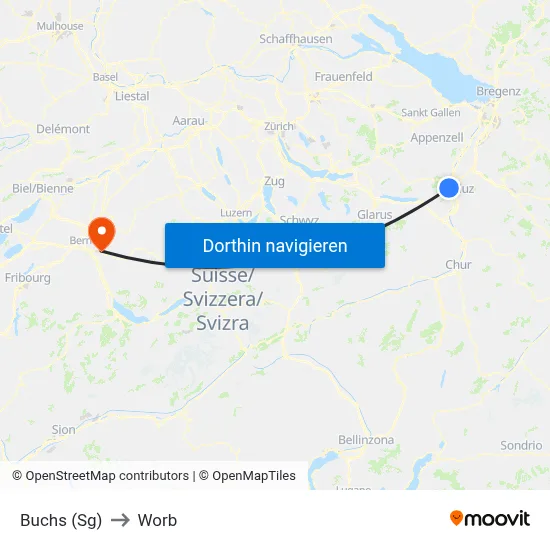 Buchs (Sg) to Worb map