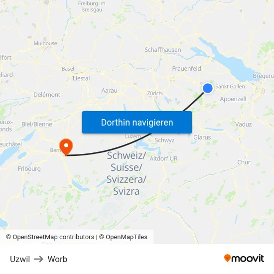 Uzwil to Worb map