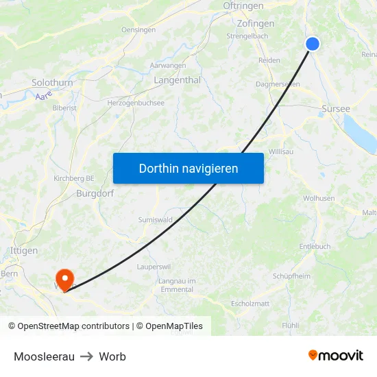Moosleerau to Worb map