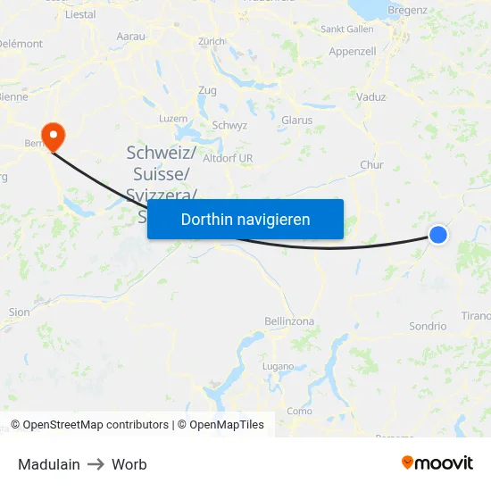 Madulain to Worb map