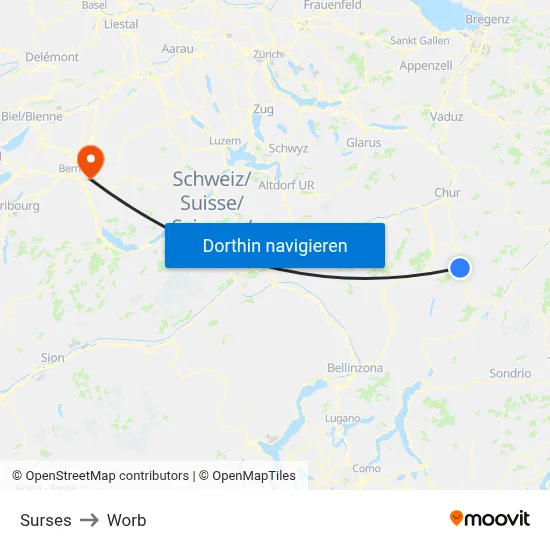 Surses to Worb map