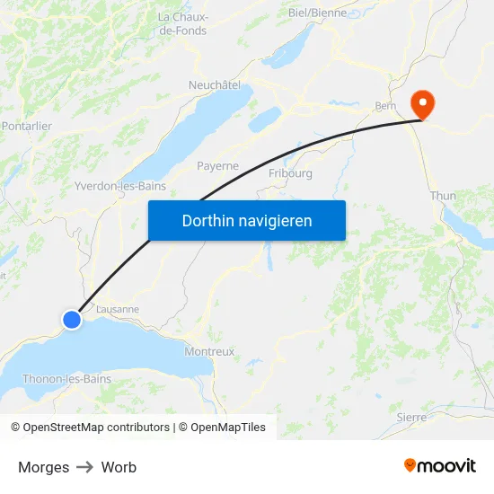 Morges to Worb map
