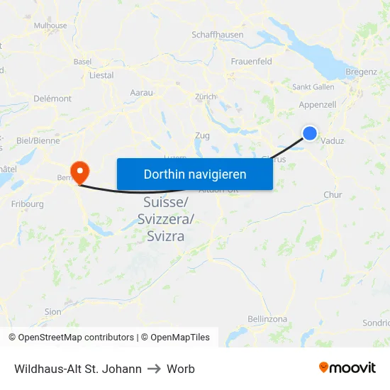Wildhaus-Alt St. Johann to Worb map