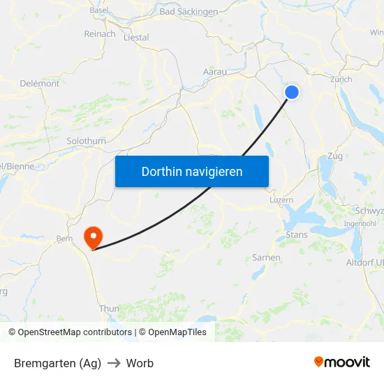 Bremgarten (Ag) to Worb map