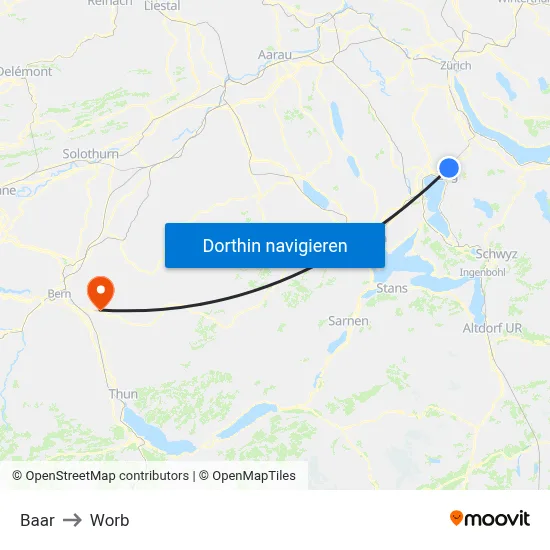 Baar to Worb map