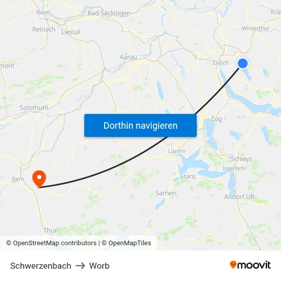 Schwerzenbach to Worb map