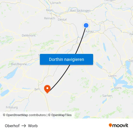 Oberhof to Worb map
