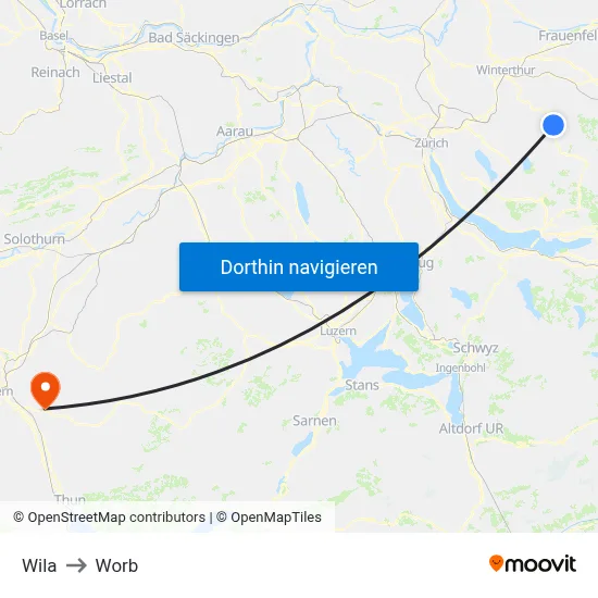 Wila to Worb map