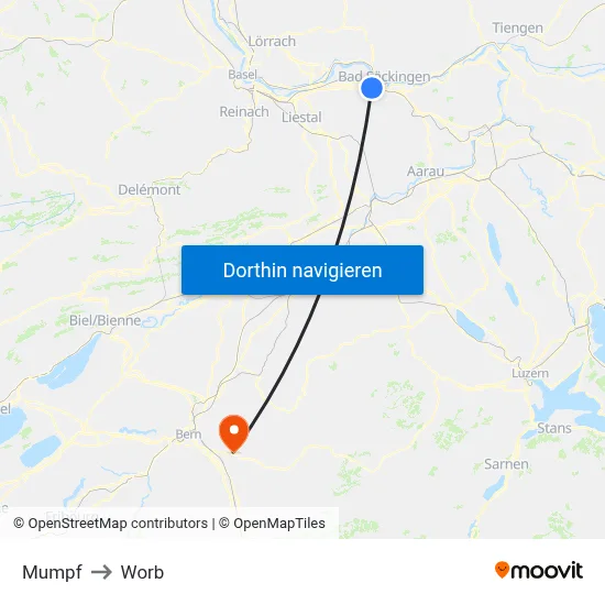 Mumpf to Worb map