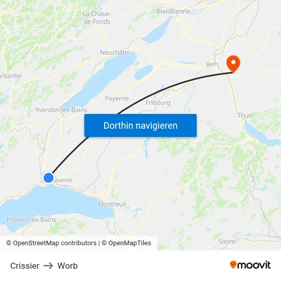 Crissier to Worb map