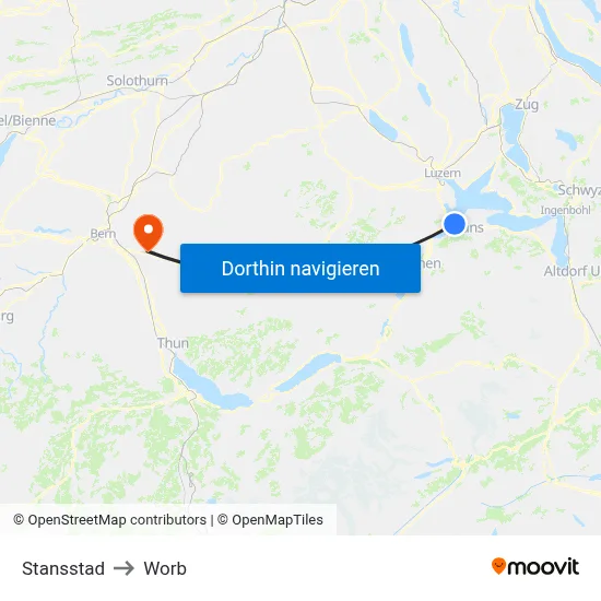 Stansstad to Worb map