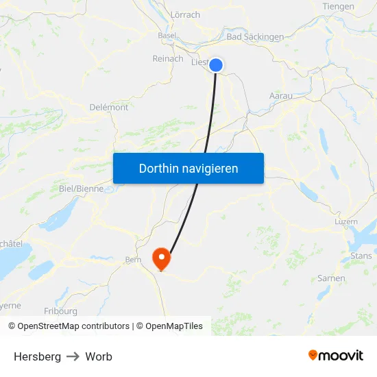 Hersberg to Worb map